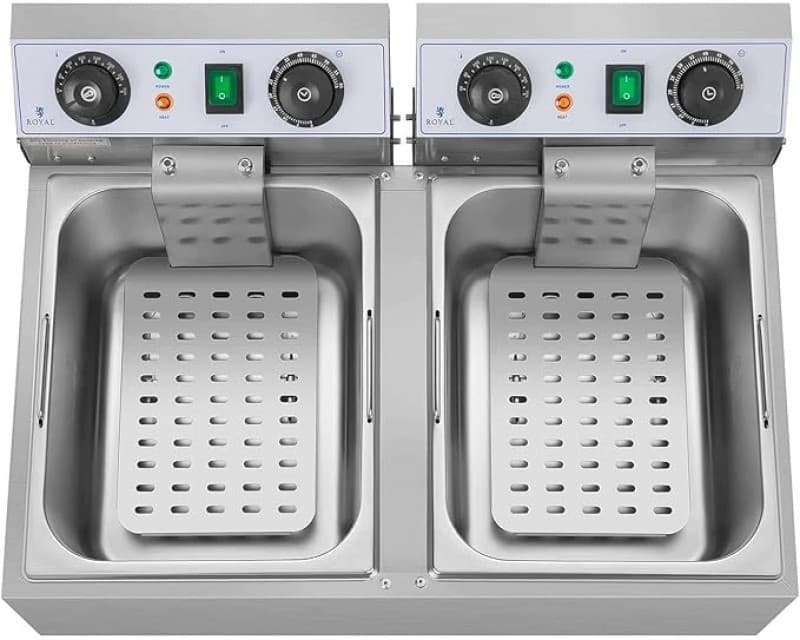 Doppelfritteuse Fritteuse 2 x 3200 Watt 2 x 10 Liter 50 – 200°C Kaltzonen mit Timer bis 60 Minuten – 4