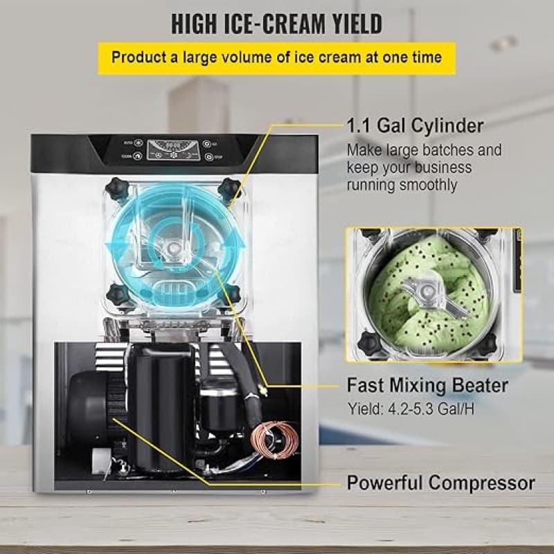 Harteismaschine kommerziell Eismaschine Streicheis 16-20 L/h Eiscreme 1400 W mit intelligentem LCD – 3