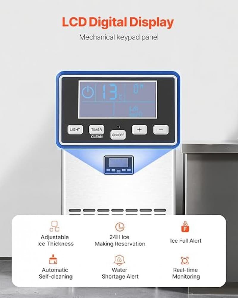 Eiswürfelmaschine gewerblich Eiswürfelbereiter Eismaschine 50 kg/Tag mit 17 kg Speicherkapazität 45 – 4