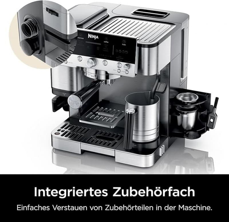Ninja Kaffeeautomat Luxe 3-in-1-Kaffeemaschine mit Mahlwerk und Aufschäumer für Latte Cappuccino – 3