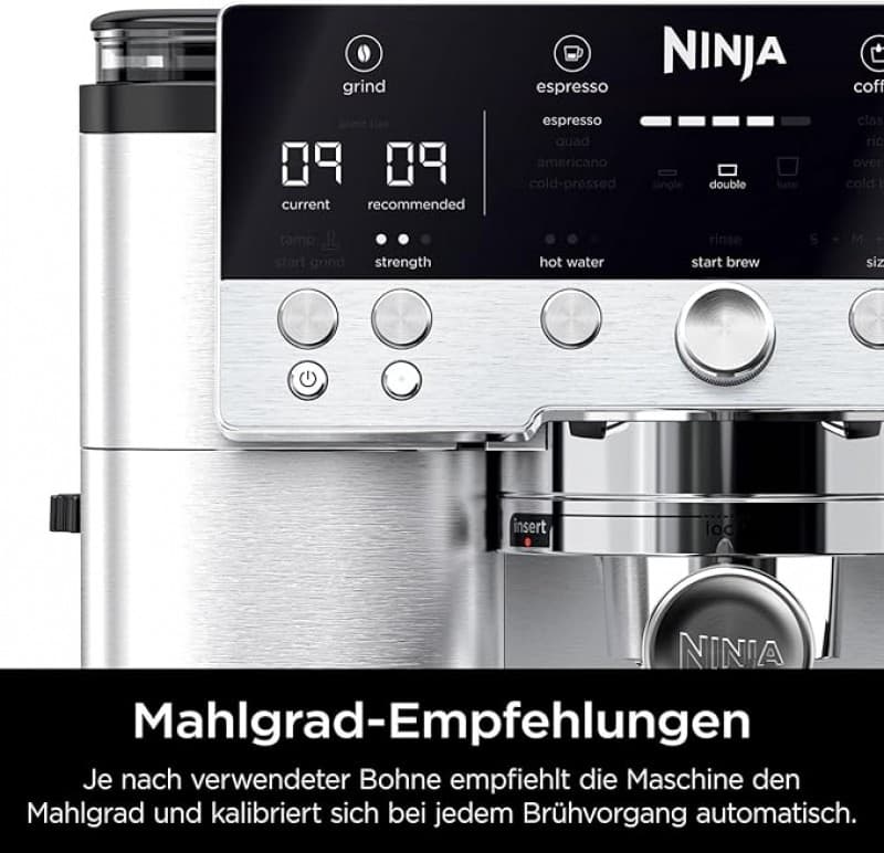 Ninja Kaffeeautomat Luxe 3-in-1-Kaffeemaschine mit Mahlwerk und Aufschäumer für Latte Cappuccino – 5