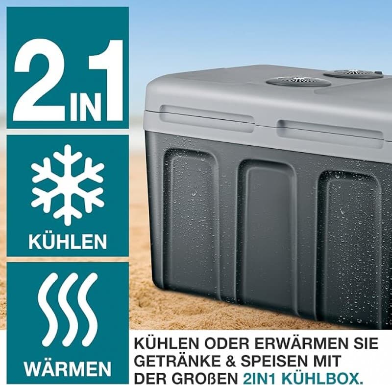 Kühlbox 40L mit Kühl- und Heizfunktion elektrische Kühlbox mit Rollen 230V & 12V Stromanschluss für – 2