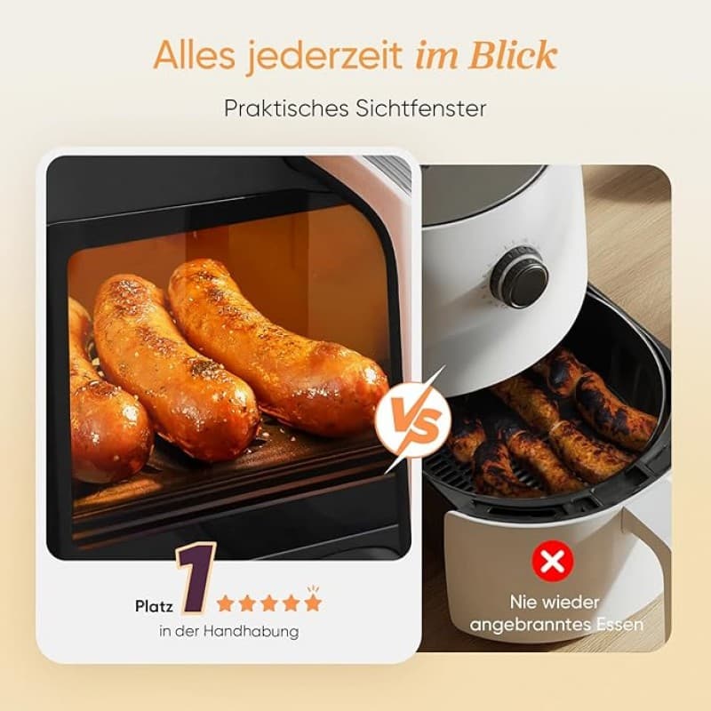 Heißluftfritteuse gold 2 Fächer 6-in-1 Dual Zone XXL 8,5 L zwei Kammern mit Sichtfenster – 5
