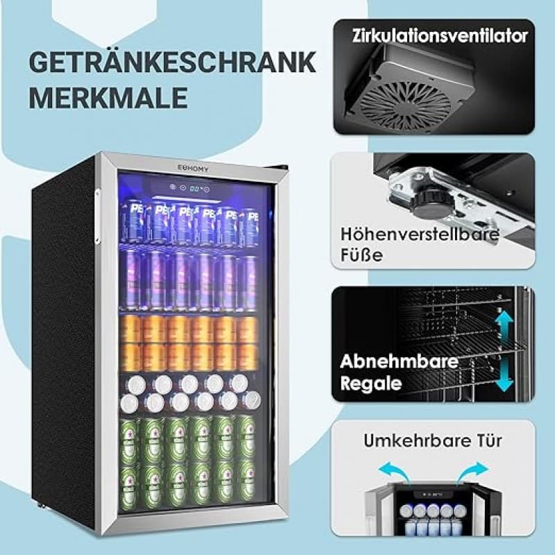 Getränkeschrank Getränkekühlschrank Mini-Kühlschrank Kühlschrank Getränkekühler Minikühlschrank 90 L – 5