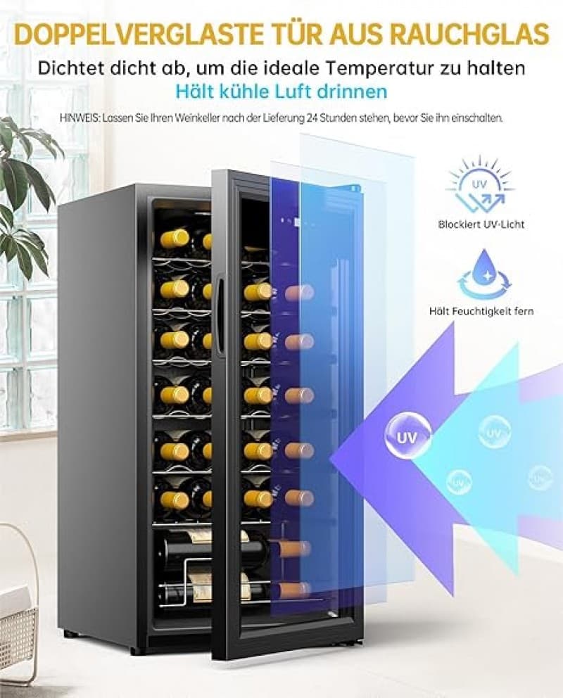 Weinkühlschrank Weinflaschenkühlschrank Weinschrank Kühlschrank Glastüre 28 Flaschen 82 L freistehen – 5
