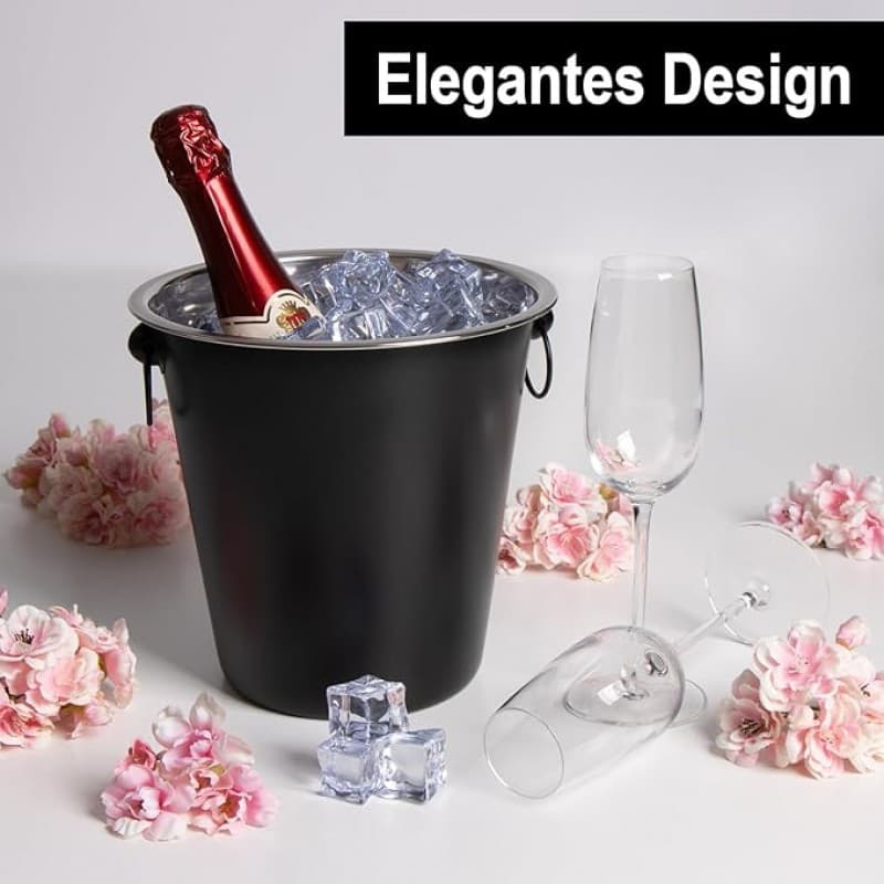 Weinkühler Sektkühler Eiswürfelbehälter edles glattes schwarzes Design zum Kühlen von Sekt Wein – 4