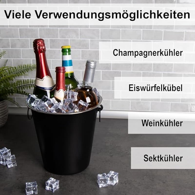 Weinkühler Sektkühler Eiswürfelbehälter edles glattes schwarzes Design zum Kühlen von Sekt Wein – 5