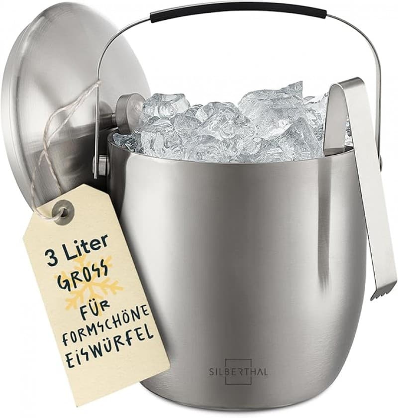Eiswürfelbehälter Eiskübel mit Deckel und Zange Edelstahl doppelwandig isoliert extra Kühlung – 2