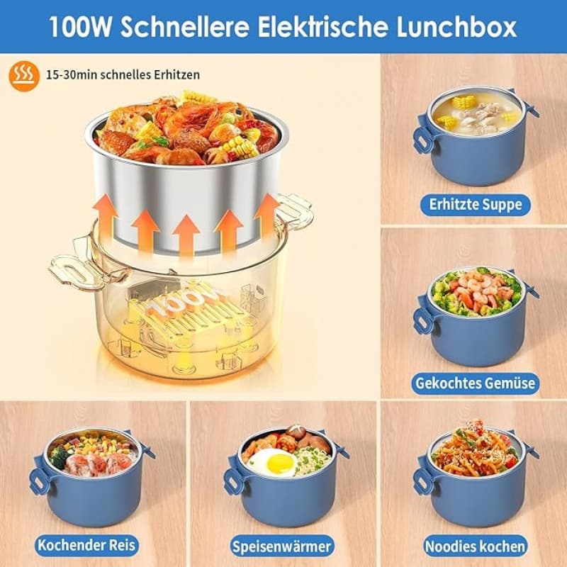 Thermobehälter 1000 ml elektrische Lunchbox Speisenwärmer Warmhaltebehälter Auto 3 in 1 (12V/24V/220 – 3