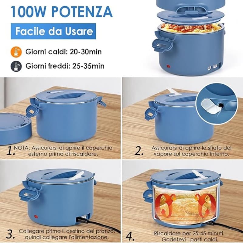 Thermobehälter 1000 ml elektrische Lunchbox Speisenwärmer Warmhaltebehälter Auto 3 in 1 (12V/24V/220 – 4