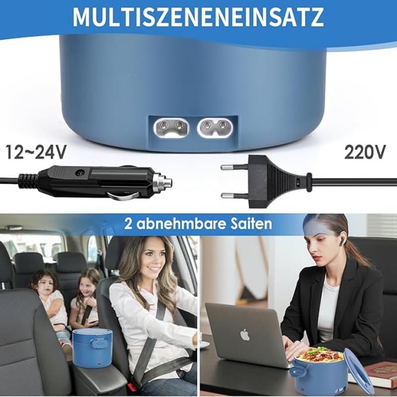 Thermobehälter 1000 ml elektrische Lunchbox Speisenwärmer Warmhaltebehälter Auto 3 in 1 (12V/24V/220 – 5