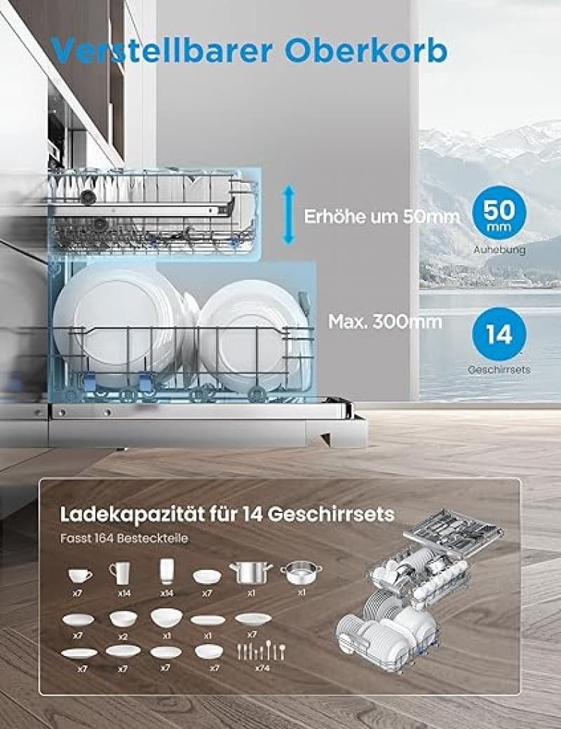 Geschirrspülmaschine Geschirrspüler Spülmaschine 60 cm freistehend 14 Maßgedecke 8 Programme mit WLA – 3