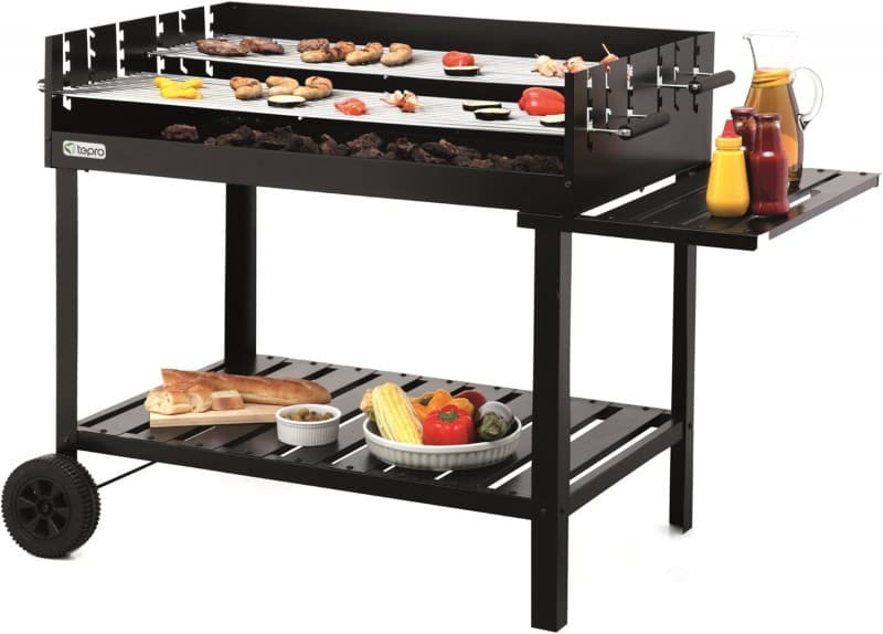Holzkohlegrillwagen groß Riesengrill Stahl/Edelstahl mit Bremse Schwarz 980 x 560 x 1020