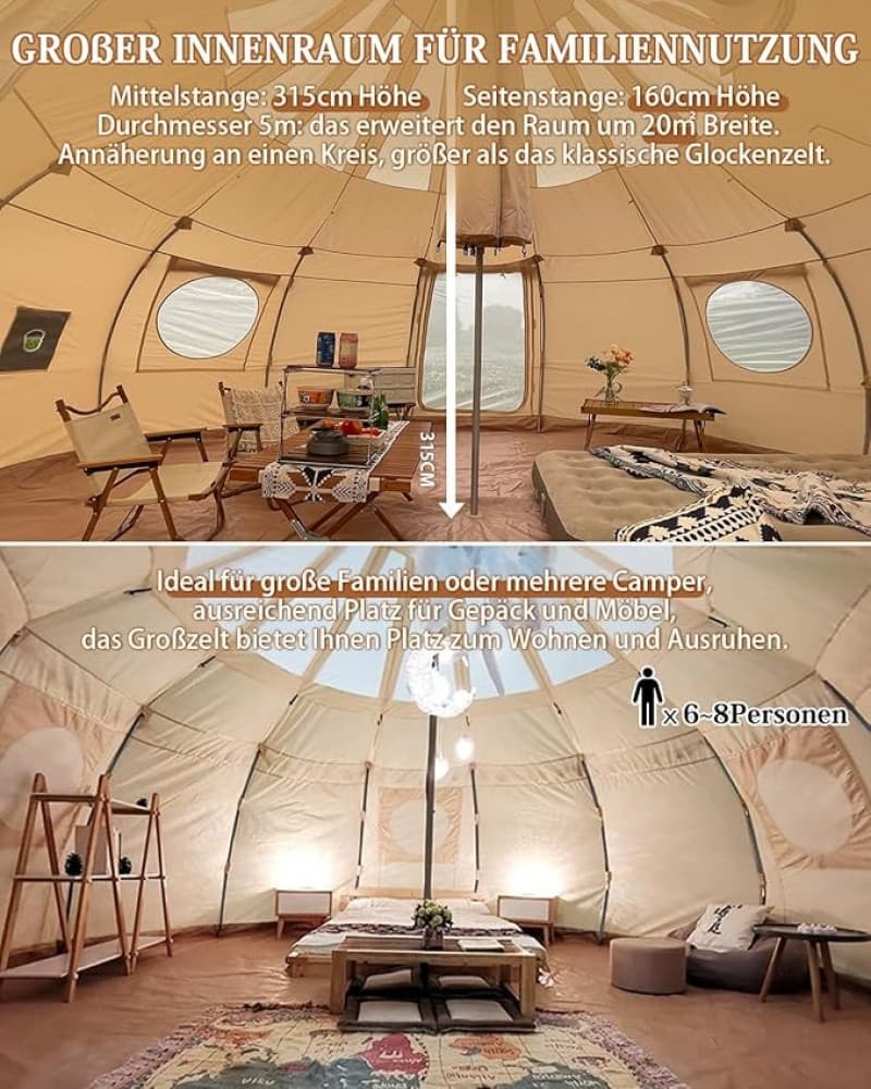 Tipizelt Jurtenzelt Familienzelt Zwiebelzelt Canvas-Zelt 8-Personen 5 x 3,15 m Segeltuch Pyramidenze – 3