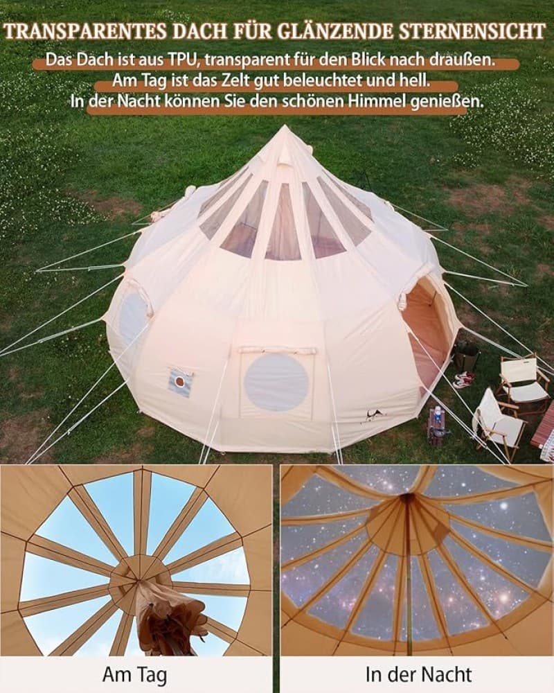 Tipizelt Jurtenzelt Familienzelt Zwiebelzelt Canvas-Zelt 8-Personen 5 x 3,15 m Segeltuch Pyramidenze – 4