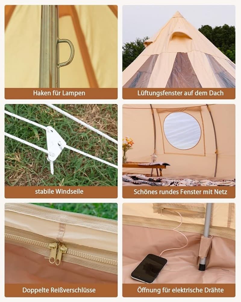 Tipizelt Jurtenzelt Familienzelt Zwiebelzelt Canvas-Zelt 8-Personen 5 x 3,15 m Segeltuch Pyramidenze – 5