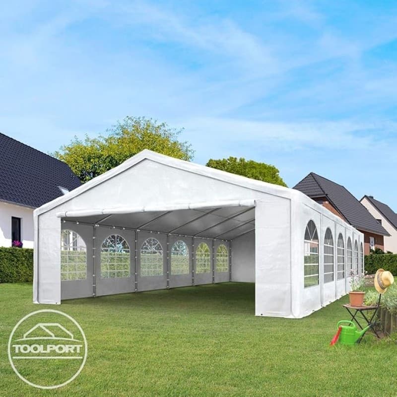 Bierzelt Partyzelt Pavillonzelt Festzelt Gartenzelt PE-Plane 450N wasserdicht grau/weiß 40 - 72 qm