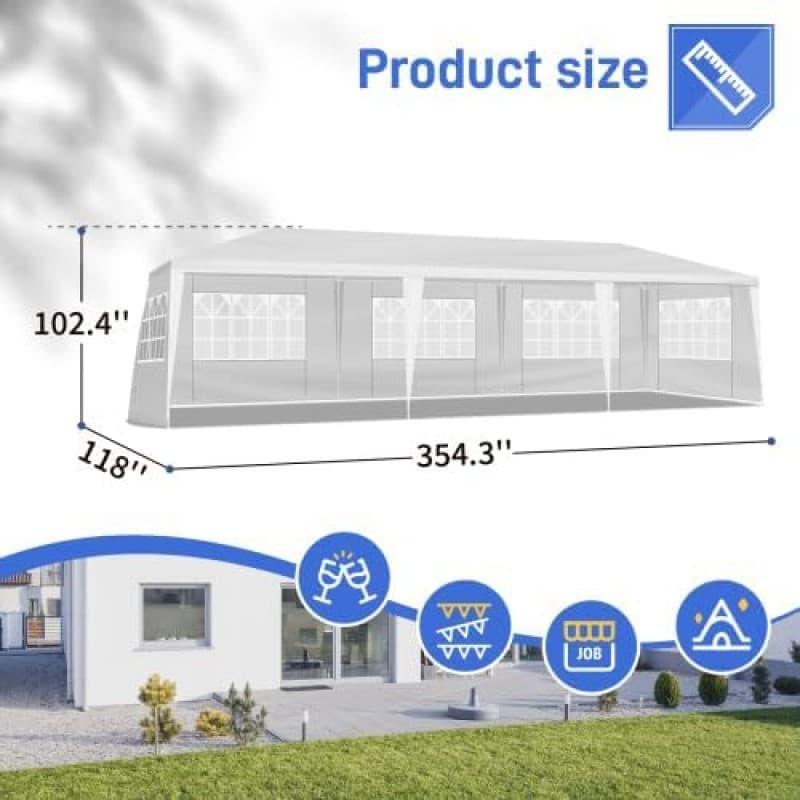 Pavillon 3 x 9 m mit 8 Seitenteilen UV-Schutz 50+ stabil wind- und wasserdicht Gartenzelt weiß – 3