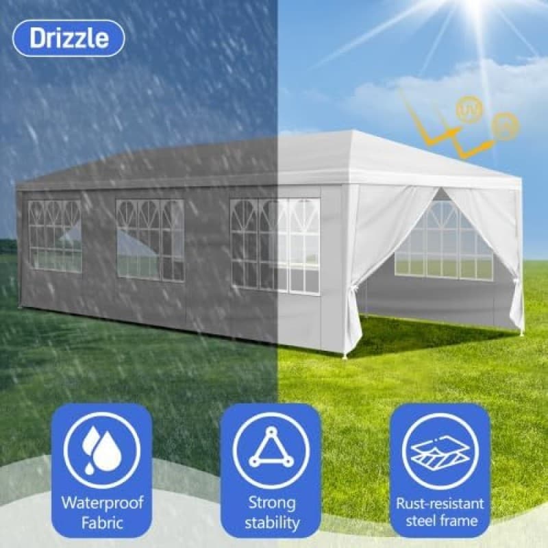 Pavillon 3 x 9 m mit 8 Seitenteilen UV-Schutz 50+ stabil wind- und wasserdicht Gartenzelt weiß – 5