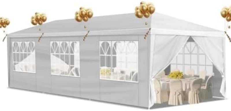 Pavillon 3 x 9 m mit 8 Seitenteilen UV-Schutz 50+ stabil wind- und wasserdicht Gartenzelt weiß – 2