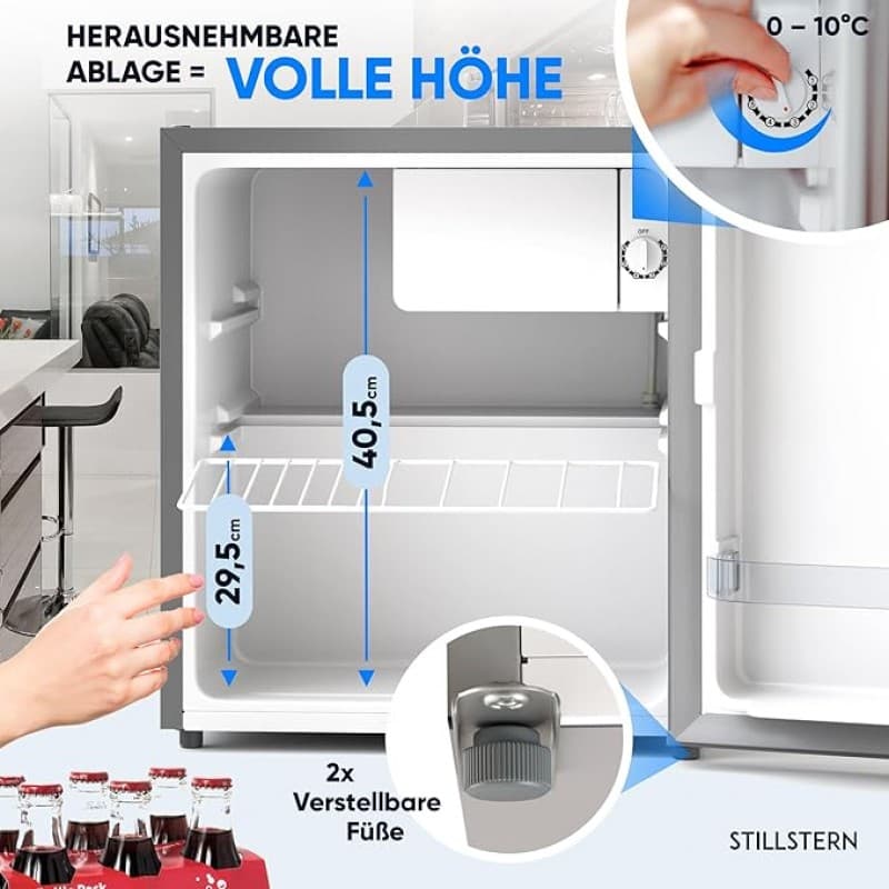 Minikühlschrank Kühlschrank mit Schloss 45 Liter H 45 x B 45 x T 51 cm silber leise Frostfach Eier – 3