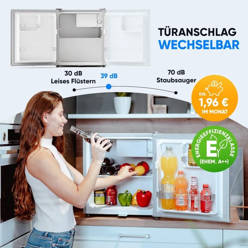 Minikühlschrank Kühlschrank mit Schloss 45 Liter H 45 x B 45 x T 51 cm silber leise Frostfach Eier – 5