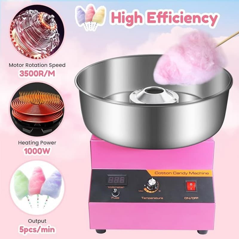 Elektrische Zuckerwattemaschine rosa Tischgerät kommerzieller Zuckerwattemaker 1000W mit Edelstahlsc – 3