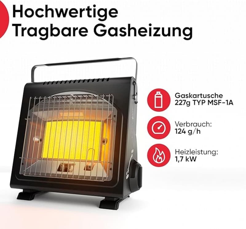Tragbarer Gasheizer Heizgerät Zeltheizer Campingheizer 1,7 kW multifunktionaler Keramikheizer – 4