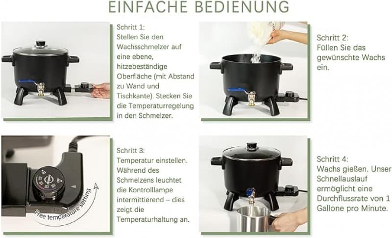 Wachsschmelzer Wachsschmelztopf Wachsschmelze 6L temperaturbeständig groß mit Ausgießer einfach – 2