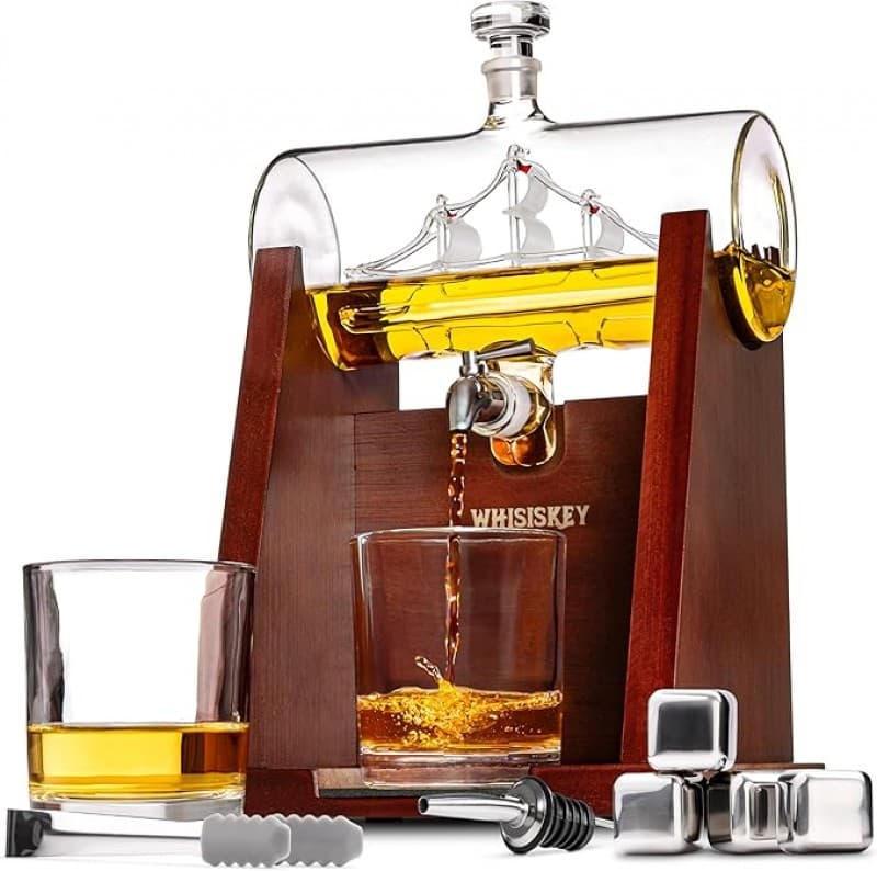 WHISKEY Karaffen-Set Whisky Schiffskaraffe 1100 ml 2 Whiskygläser 4 Whiskysteine edel servieren – 2