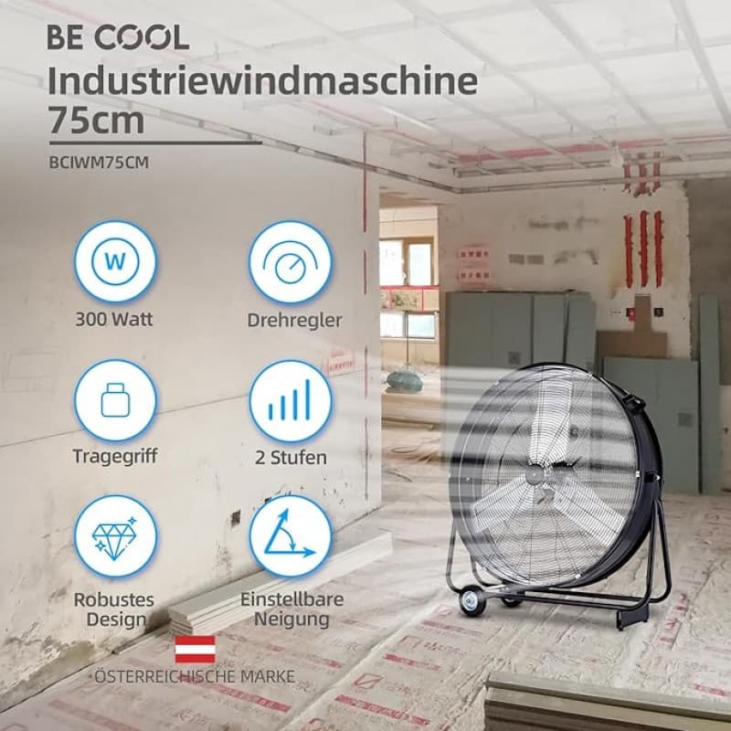 Industrie-Windmaschine Trommelventilator Bodenventilator 75 cm mobil 300 Watt Vollkupfermotor – 3