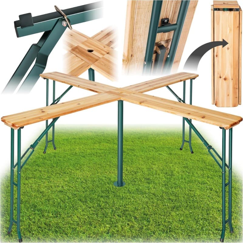 Quattro Bierzeltgarnitur Stehtisch XXL Biertisch Klapptisch Gartentisch aus Holz klappbar Outdoor – 2