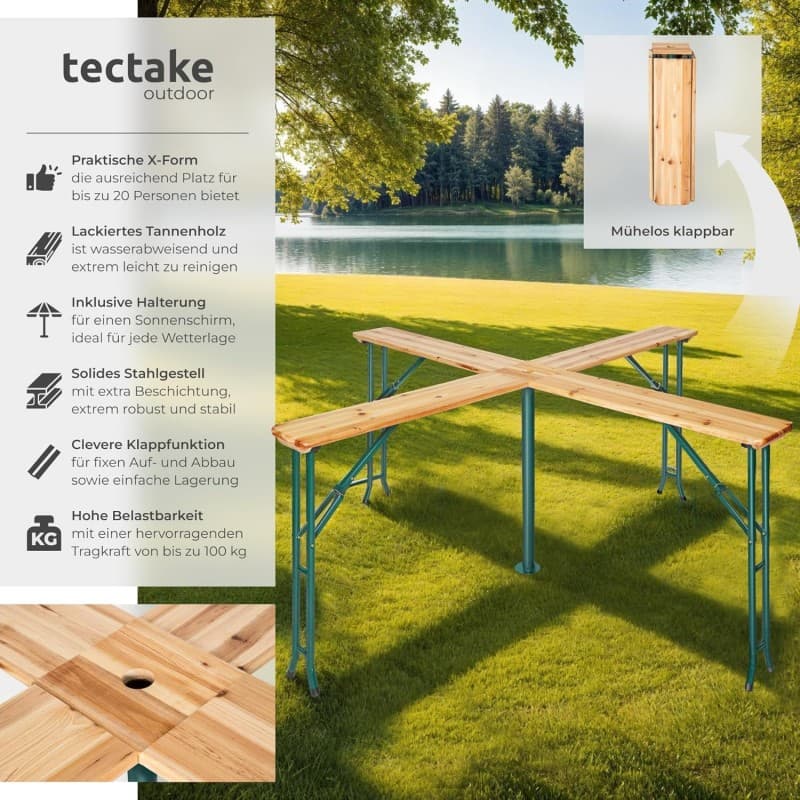 Quattro Bierzeltgarnitur Stehtisch XXL Biertisch Klapptisch Gartentisch aus Holz klappbar Outdoor – 4