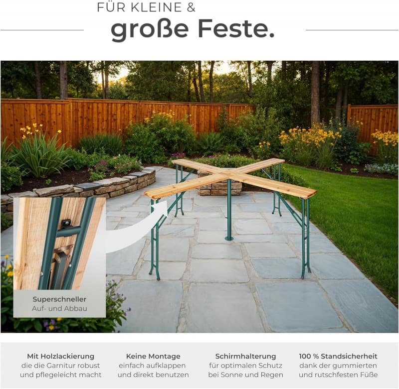 Quattro Bierzeltgarnitur Stehtisch XXL Biertisch Klapptisch Gartentisch aus Holz klappbar Outdoor – 5