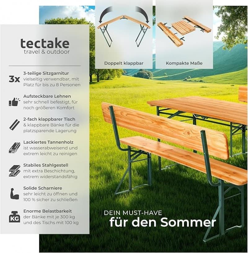 Bierzeltgarnitur mit Rückenlehne Biertisch Esstisch Klapptisch Campingtisch 2 x Bank mit Rückenlehne – 3