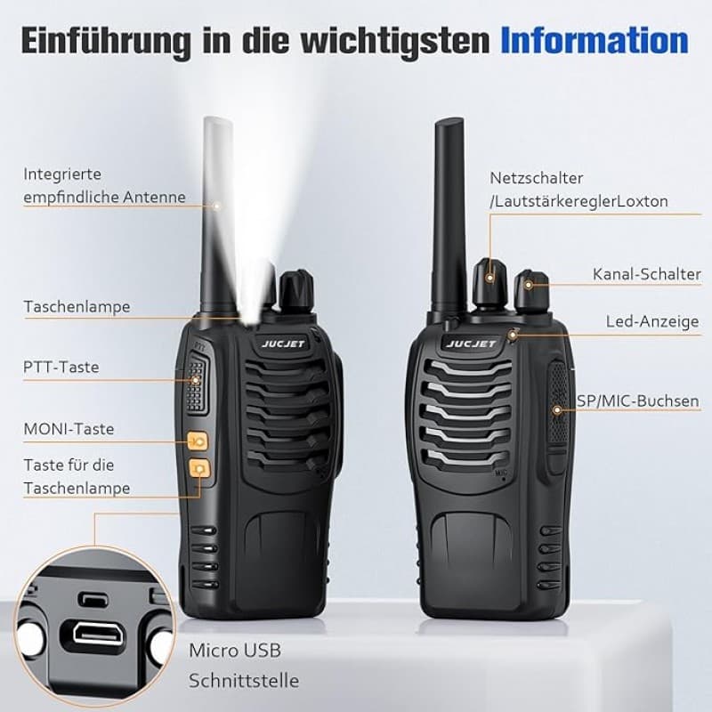 Funkgeräte Walkie-Talkies Haedset 6er-Pack verbessert Version lizenzfrei 16-Kanal 3-5 km Reichweite – 4