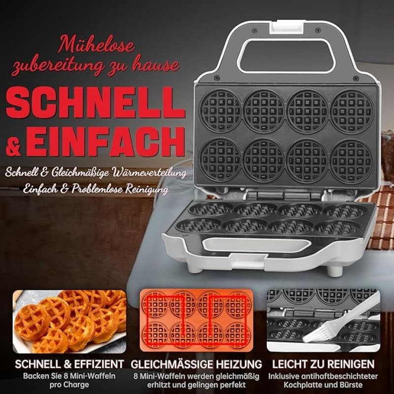 Mini-Waffelmaschine Waffeleisen kleine Waffelmaschine backt 8 x 5cm winzige Waffeln kompakt – 4