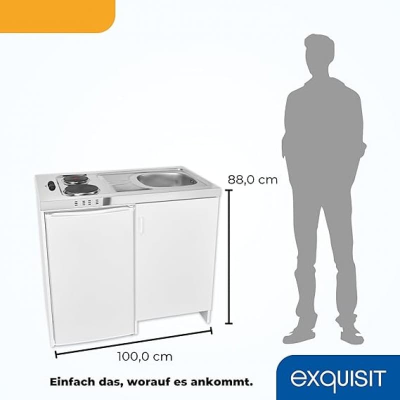 Mini-Küche Miniküche weiss Kühlschrank mit 76 l Nutzinhalt Masse-Kochfeld elektrisch 230 V Edelstahl – 2