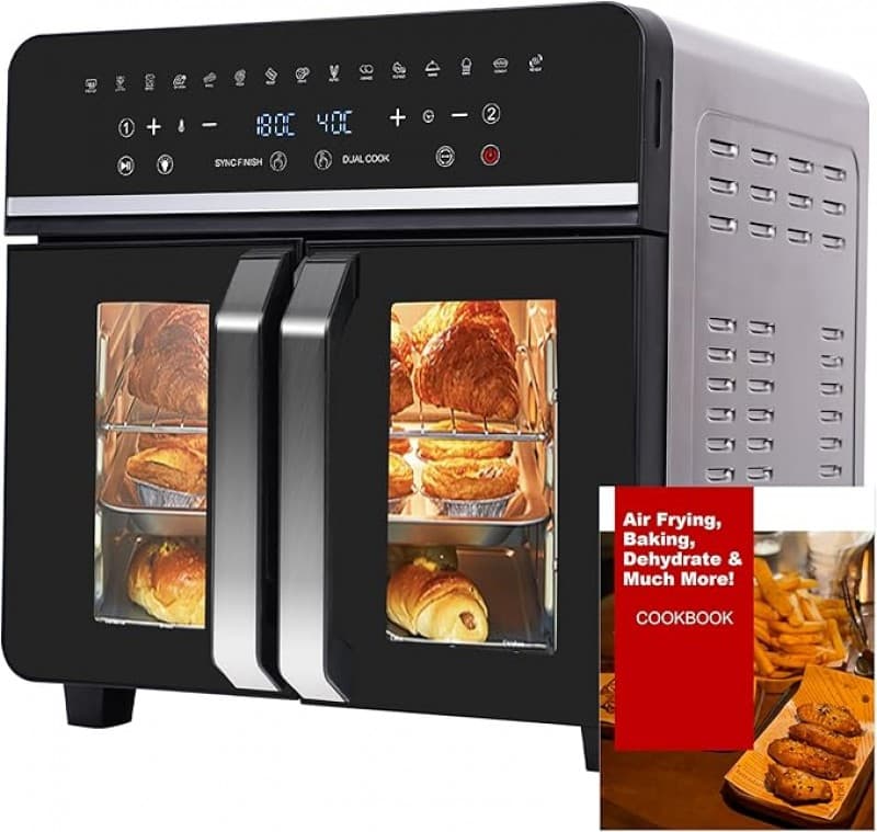 Heißluftfritteuse 23 L Minibackofen Multikocher Dual Zone XXL 1800 W LED-Touchscreen 15 Programme