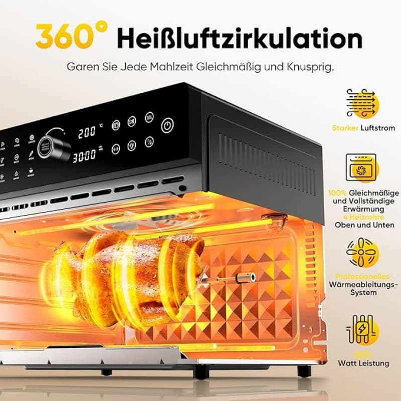 Heißluftfritteuse 30 L XXL Minibackofen Multikocher LED-Touchscreen Umluft 20 Programme zwei Kochmod – 2