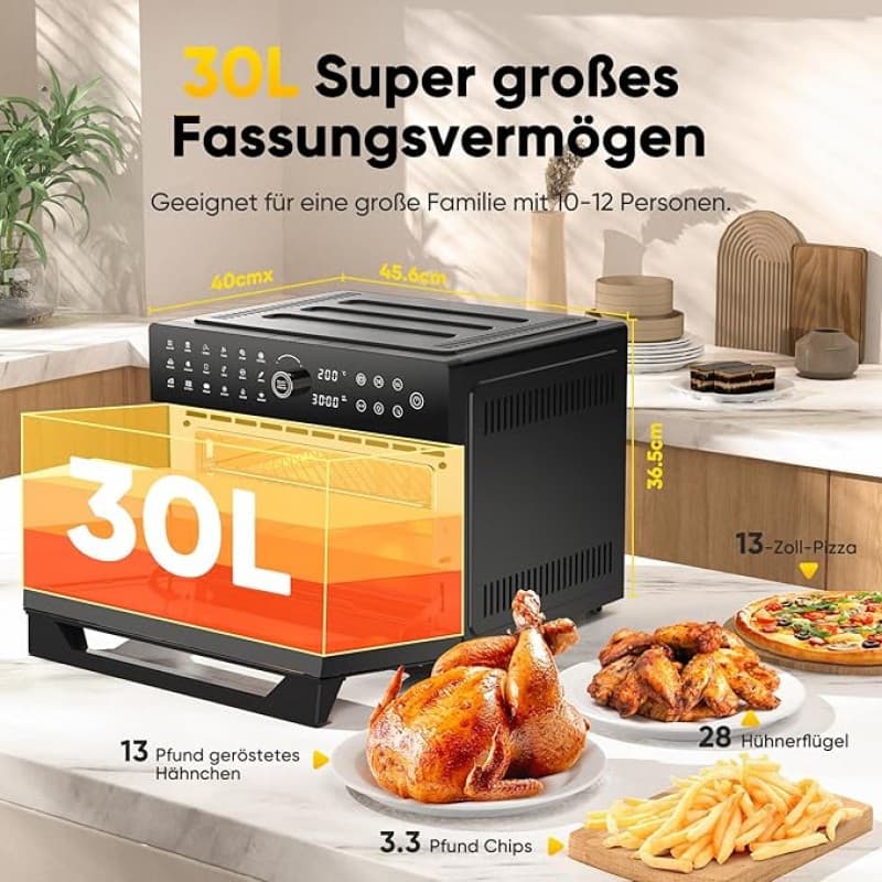 Heißluftfritteuse 30 L XXL Minibackofen Multikocher LED-Touchscreen Umluft 20 Programme zwei Kochmod – 3