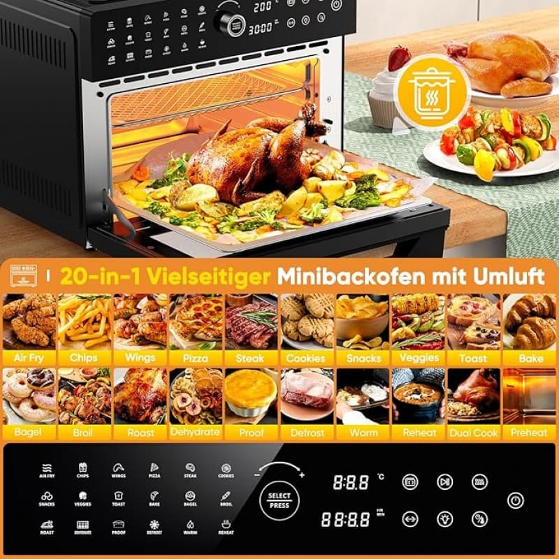 Heißluftfritteuse 30 L XXL Minibackofen Multikocher LED-Touchscreen Umluft 20 Programme zwei Kochmod – 4