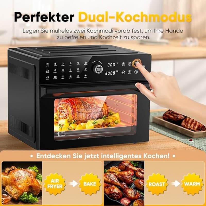 Heißluftfritteuse 30 L XXL Minibackofen Multikocher LED-Touchscreen Umluft 20 Programme zwei Kochmod – 5