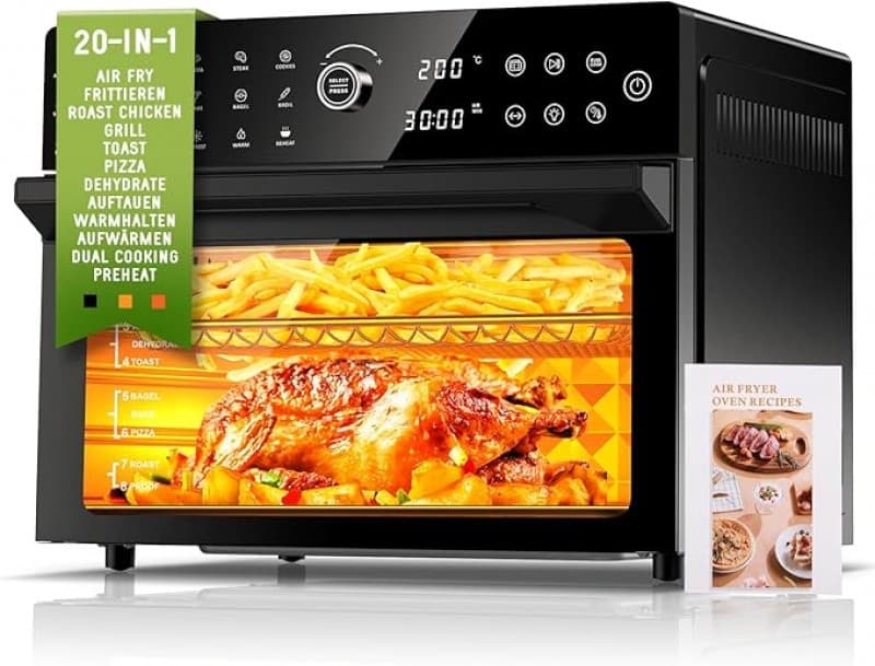 Heißluftfritteuse 30 L XXL Minibackofen Multikocher LED-Touchscreen Umluft 20 Programme zwei Kochmod