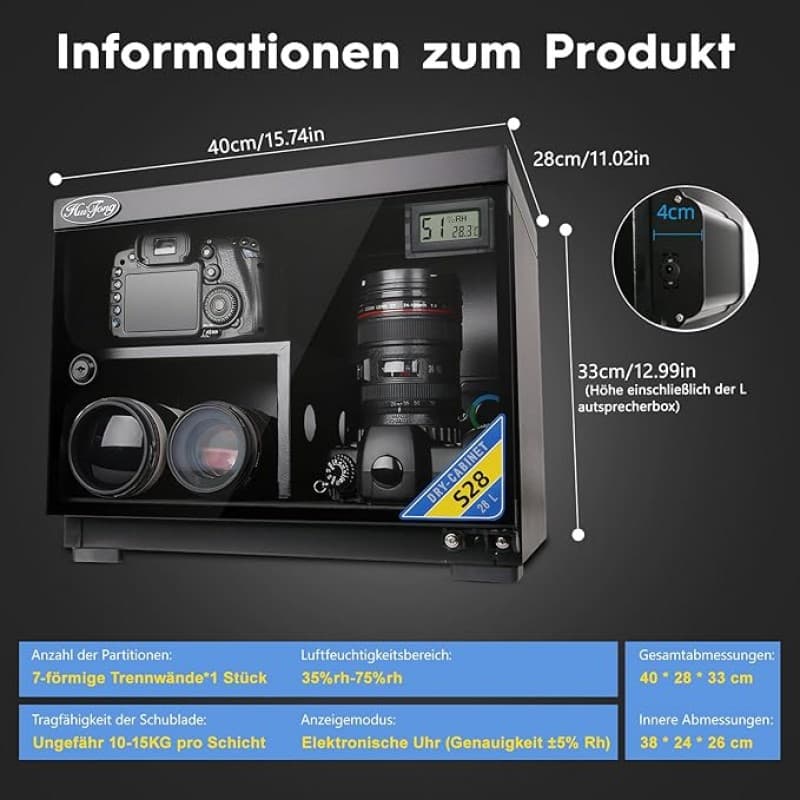 Kamera-Trockenschrank elektronischer Trockenschrank 28 L feuchtigkeitsdicht geräuscharm energiespar – 2