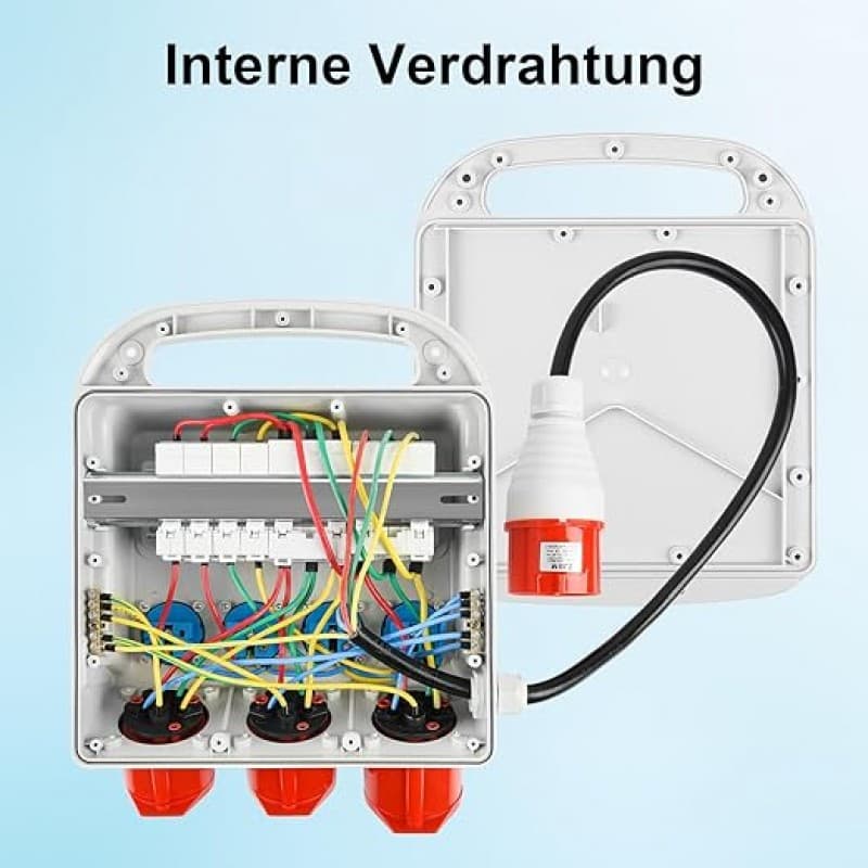 Wandverteiler Baustromverteiler Stromverteiler mit 1 M PVC-Kabel und Leitungsschutzschalter IP44 CEE – 3