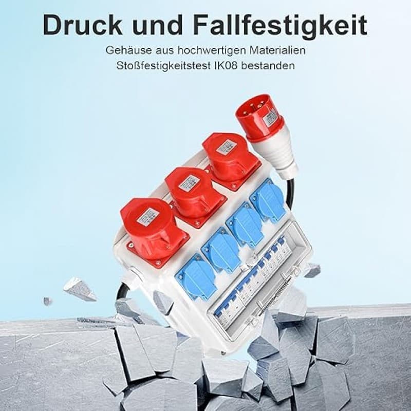 Wandverteiler Baustromverteiler Stromverteiler mit 1 M PVC-Kabel und Leitungsschutzschalter IP44 CEE – 5