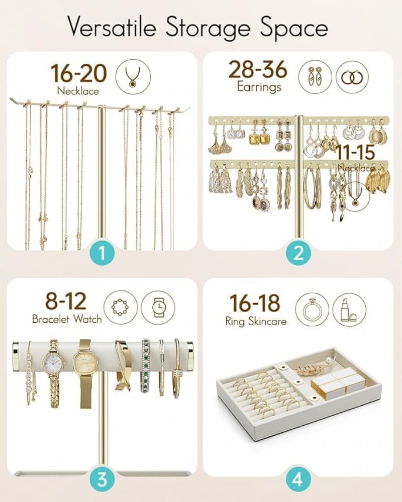 Schmuck Organizer 4 Etagen Schmuckständer Gold lederner Armbandhalter Schmuckaufbewahrung Display – 3