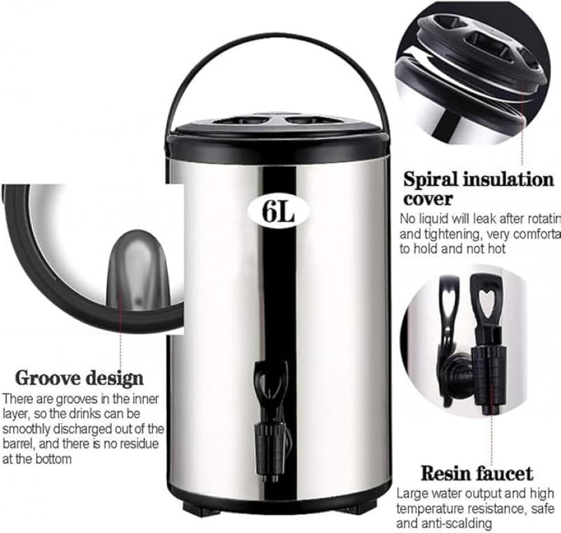 Suppenkessel isolierter Catering-Getränkespender Heißwasserspender Edelstahl mit Hahn 16 L Milchtee – 4