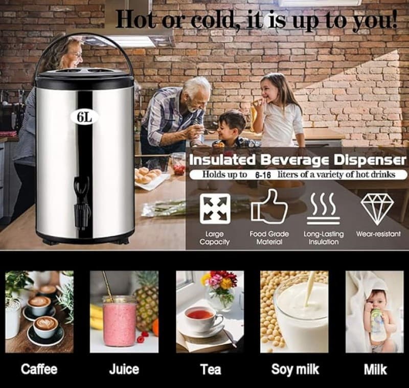 Suppenkessel isolierter Catering-Getränkespender Heißwasserspender Edelstahl mit Hahn 16 L Milchtee – 5